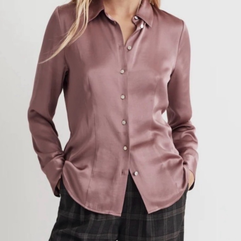 Madewell Satin Darted Button Up Shirt in Woodrose